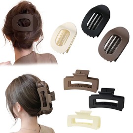 Auriselle Große Haarspangen 10.5cm 3 Stück Rechteckige Rutschfestes Haar Jaw Clips + 3 Flach Sicherer Haar Krallen für Frauen Haarstyling-Zubehör (Weiß + Schwarz+ Braun)