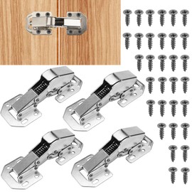 4 Pieces Screw-On Hinges Soft Close Hinges Cabinet Door with Hinge Screws, 90° Cabinet Hinges 113 x 43 mm, with Hydraulic Damping and 32 Screws, for Furniture, Cabinet Door, Wooden Door