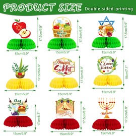 HOWAF 9pcs Happy Sukkot Honeycomb Centerpieces, Happy Sukkot Party Decoration Table Centerpieces, I Love Sukkot Paper Centerpieces for Jewish Festival Holiday Table Decor, Happy Sukkot Table Topper