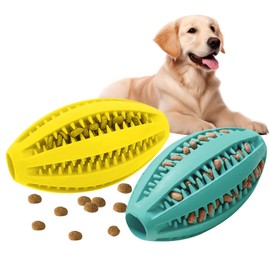 Proxima Direct Dog Toy Balls for Large Dogs, 2 Pack Dog Chew Toys for Slow Feeding Teeth Cleaning, Oval Interactive Pet Ball Toy for Training Fetch Game Relieve Boredom Durable Outdoor Indoor