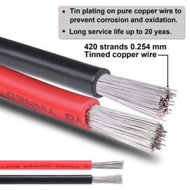 Shirbly 4 Gauge Wire - Red & Black 4 AWG Tinned Copper Cable for Car Audio, Automotive, Trailer, Marine (4AWG 10FT Red + 10FT Black)
