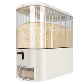 Triiter Clear Rice Dispenser, Cereal Dispenser with Lid Time Scale, Airtight Food Dispenser Bucket for Rice, Corn, Grain, Rice Container for Home Kitchen Pantry Organization (13 Lbs Clear and White)