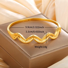 Cuff 18k Gold Plated Stainless Steel Bracelet for Women,Dainty CZ Leaf Cubic Zirconia Bracelets Jewelry Oval Bangle Witness The of Love Wedding for Couple(Wavy)