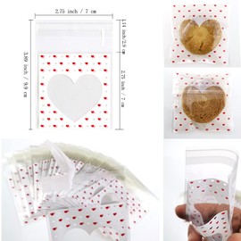 FAZHBARY 200 PCS Valentine Heart Mini Cookie Bags - Self Sealing Cellophane Bags for Candy & Bakery Supplies