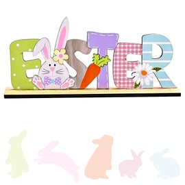 Easter Desktop Decoration,Wooden Rabbit Bunny Easter Sign Desktop Decorations Cute Gnome Bunny Rabbit Ornaments for Easter Festive DIY Animal Craft Gift Home Store Office Decor Party