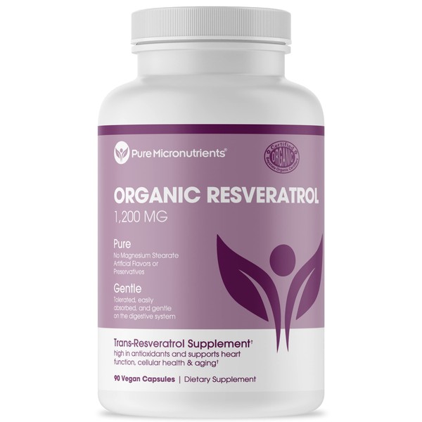 Organic Resveratrol Supplement 1200mg - Extra Strength Formula for Maximum Anti Aging, Immune & Heart Health - 90 Vegan Capsules with 99% Trans-Resveratrol, Green Tea Leaf & Black Pepper