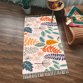 Terafeels Floral Runners for Hallways 2x6 Kitchen Runner Rugs Non Skid Washable Non-Slip Laundry Room Rug Throw Low-Plie Entryway Rug Leaf Print Carpet Runner for Bedroom Bathroom Living Room, 36180