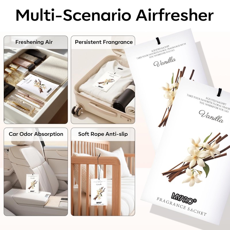 MYARO 12 Packs Vanilla Scented Sachets for Drawer and Closet,
