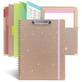 Clipboard Folio with Storage Clipboards Padfolio Notebook for Letter Size (11" x 8.5"), Clipboards with 10 Pockets and 5 Folders Nursing Teacher School Essentials (Pink)