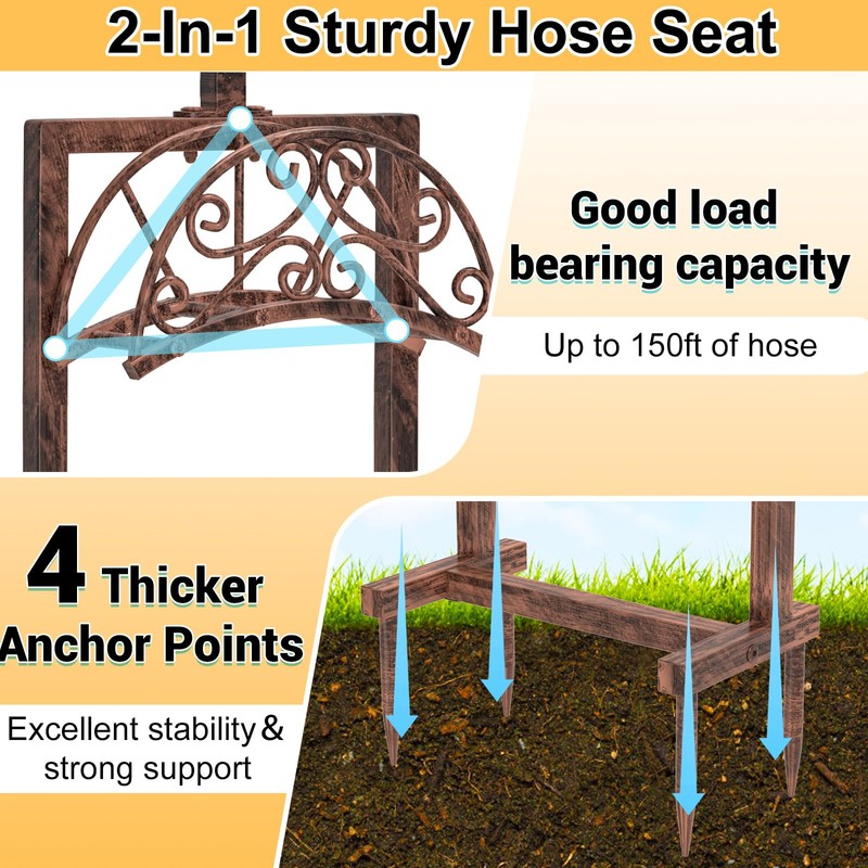Ouinis Garden Hose Holder Hanger Freestanding, Upgraded 4 Spikes Heavy
