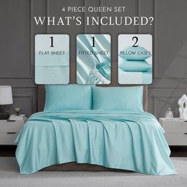 Linen Closet Luxury Cotton 1200 Thread Count Hotel Luxury 4-Piece Sheet Set, Queen, Aqua
