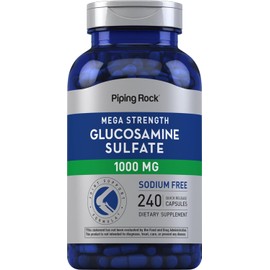 PipingRock Piping Rock Sulfato De Glucosamina | 1000Mg | 240 Cápsulas | Mega Fuerza | Fórmula Conjunta | Libre De Sodio | Suplemento Sin Omg, Sin Gluten