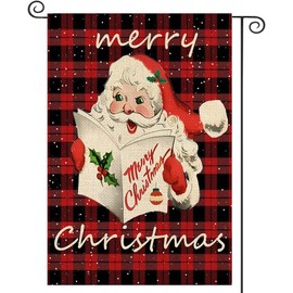 Yelasenari Christmas Garden Flag 12.5 x 18 Inch small Double Sided Santa Claus Christmas Flag Winter Buffalo Check Plaid Seasonal for Outside Burlap Yard Outdoor Christmas Decor