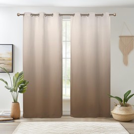 Renaiss Brown Ombre Blackout Curtains, Gradient Color Thermal Insulated Window Curtain for Living Room, Polyester Grommet Top Window Drapes for Bedroom (53W x 84L / 2 Panels Per Set)
