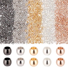 PH PandaHall - 1000 abalorio redondas de latón de 2 mm, 5 colores, abalorio redondas y lisas de larga duración, abalorio sueltas sin costuras, abalorio de metal dorado para collares de Hawaii de verano, pulseras, aretes