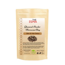 THE ISMA Marokkanische Tonerde, Ghassoul-Pulver, grüne Tonerde, rote Tonerde und weiße Tonerde in den Größen 100 g und 200 g für reinigende Gesichts- und Haarmasken (100 g, Ghassoul-Tonerde)