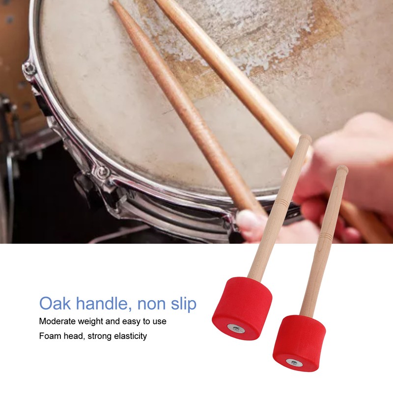 2PCS Bass Foam Drum Mallet Oak Handle EVA Foam Head