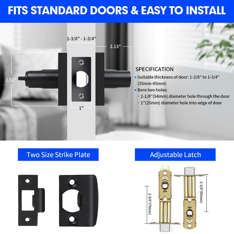 RAZCC Privacy Door Levers, 2 Pack Black Door Handles Heavy