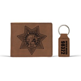 Alterd Industries Engraved CHP Wallet - California Highway Patrol, Leather Wallet, CHP Wives, Engraved, Police Badge, Policeman gifts, police officer gift (Wallet/Keychain Combo, Dark Brown)