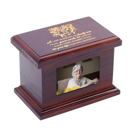 JOYSPARKING 5.5 Inches Small Wood Urns for Ashes, Funeral Memorial Urns with Photo Frame, Small Urns Keepsake Wooden Urns Box and Casket, Picture Frame Keepsakes Urns for Human/Pet Ashes-Tree