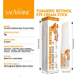Under Eye Balm Stick, Turmeric Retinol Eye Cream Stick, Eye Cream Hydrating Under Eye Cream for Puffiness and Bags, Anti Aging Eye Balm Stick Hydrating,Reduces Fine Lines, For All Skin Types (2pcs)