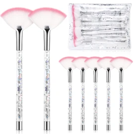 12 Piezas Brochas de Abanicos para Máscarilla Facial Cepillo de Abanico Facial con Mango de Arena Movediza Brillante Pinceles de Cara Suaves Aplicadores Herramientas Faciales con Bolsa (Plata)