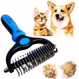 TQT Pet Grooming Brush - Double Sided Shedding and Dematting Undercoat Rake Comb for Dogs and Cats, No More Nasty Shedding or Flying Hair:_Blue