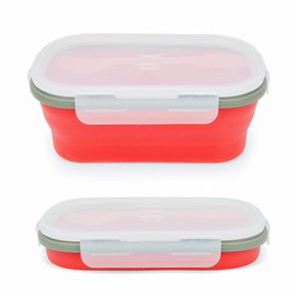 Lunbengo 1000ml Collapsible Bento Lunch Box - Silicone Food Storage Container, Foldable Food Container with 2-in-1 Spoon Spork and Airtight Lid, Microwave Safe, Red