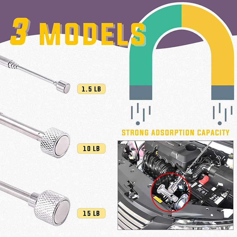 5Pcs Telescoping Magnetic Pickup Tool 360° Rotation Shock Resistant LED