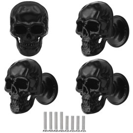 WTOYRRT 4 pcs Creative Skull Knobs Pull Handle Cabinet Door Furniture Dresser Kitchen Wardrobe Single Hole Pulls Handles (Black)