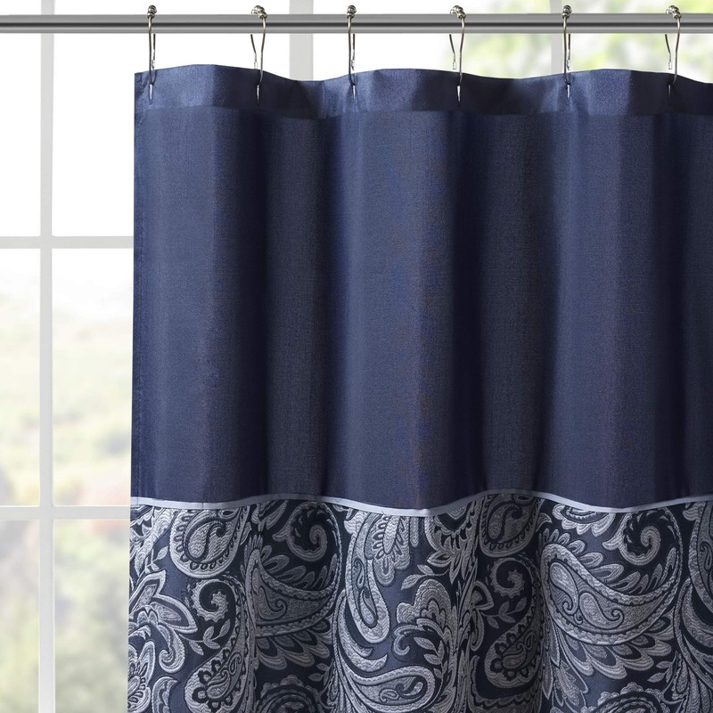 Madison Park Aubrey Shower Curtain Paisley Jacquard Pieced Microfiber Faux