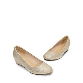 DREAM PAIRS Women's Debbie Mid Wedge Heel Pump Shoes, Gold/Glitter, Size 8