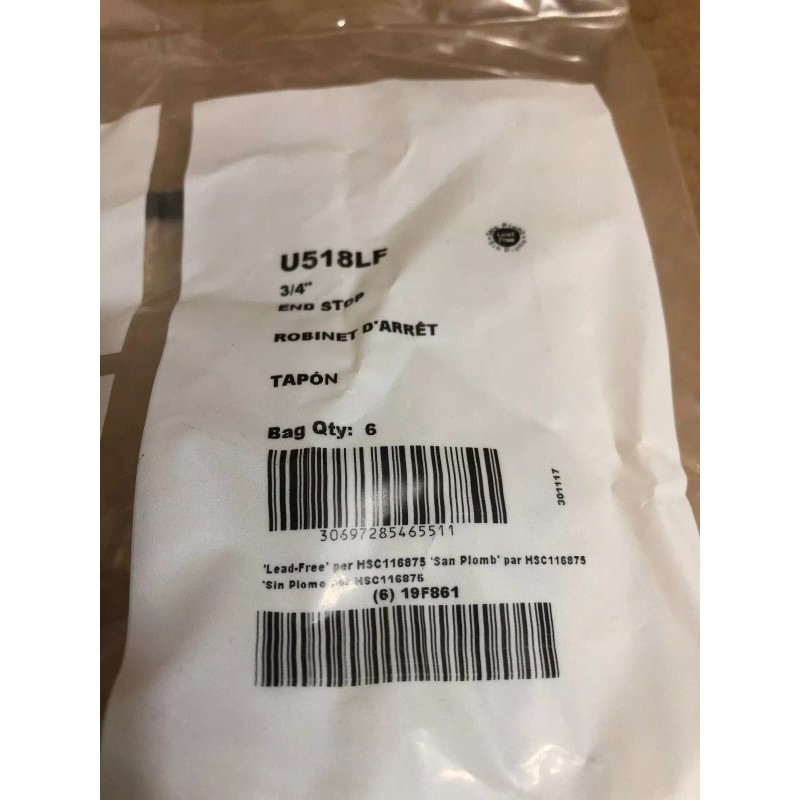 SHARKBITE U518LF, 6-PACK, BRASS END STOPS, 3/4" , PUSH-TO-CONNEC