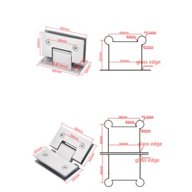 2PCS-Sliver JU+ Glass Door Hinges Shower Room Accessories 90 Degree Glass Door Hinge, for 8-12 mm(0.31-0.47 inch) Stainless Steel Bathroom Clip