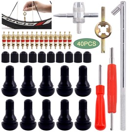 Keadic 40-Piece Tyre Valve Core Removal Repair Tools Set, Includes TR412 Snap-in Valve Stems & Caps with Valve Stem Cores, 4-Way Valve Core Remover Installer Tool & Dual Single Head Valve Core Remover