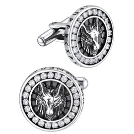 316L Stainless Steel Cufflinks Shirt Studs with White CZ Viking Wolf Head Cuff Links Business Wedding Gifts for Men