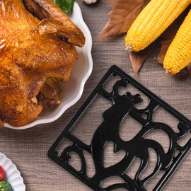 MINLUFUL Vintage Square Cast Iron Trivet - Metal Trivet for Hot Dishes, Heat Resistant Trivet Mat for Kitchen Countertop Hot Pots and Pans, Coffee Gold