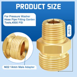 FANOVO Brass Pressure Washer Coupler,2 Pack 3/8" NPT Male to M22 14mm Male Adapter Fitting for Pressure Washer Hose Pipe Fitting Garden Tools,4500 PSI (M22 to 3/8 Inch NPT)