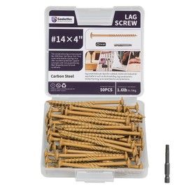 Screws for Metal 4 Inch, 50PCS Heavy Duty Construction Screw, Structural Wood Screw #14 x 4, Rust Resistant, Washer Head, Yellow Coated Exterior Wood/Lag Screws Hex Socket Included