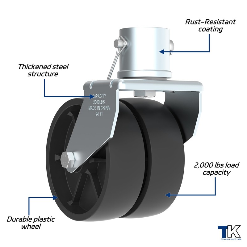 TOWKING 2000lbs Dual 6" Trailer Jack Swivel Caster, Wheel Replacement