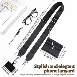 Yitexin Clip and Go Phone Strap with Wallet Crossbody Lanyard - Adjustable with Zippered Pouch Chain, Portable Crossbody for All Phones (Black)