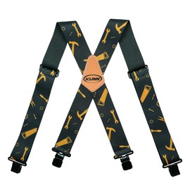 KUNN Adjustable Fully Elastic 2 Inch X-Back Style Suspenders with Heavy Duty Clips for Men and Women,Black Hand Tools