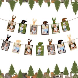 Hunting Themed Photo Banner Hunting Birthday Party Decorations 1st Birthday Party Decorations Monthly Milestone Photo Cards from Newborn to 12 Months for Boys First Birthday Party Decor Supplies