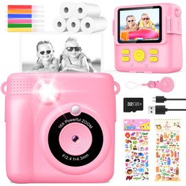 Children's Digital Camera Print Instant Camera 1080P Video Camera Black and White Photo Camera (Pink)