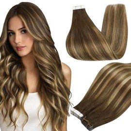 Full Shine Tape in Extensions Color 4/24/4 Balayage Brown And Blonde Tape in Hair Extensions Human Hair 18Inch Double Sided Adhesive Extension Invisible Skin Weft 100G 40Pcs