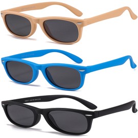 Polarized Kids Sunglasses Boys Girls with Flexible Frame Children Toddler Sunglasses 3-10 year old UV400 Protection 7005 (Matte Black+Blue+Pale Brown)