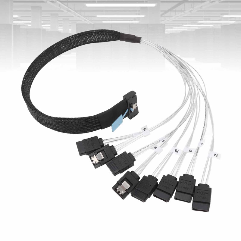 MCIO 8i to 8xSATA3.0 Cable 19.7 Inch Silver Plated OFC