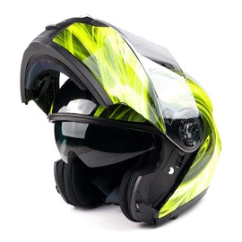 Typhoon TH158 Adult Modular Motorcycle Helmet DOT w/Retractable Sunglass Full Face Flip-up - HiViz Medium