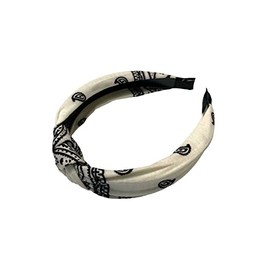 Soft Fabric Bandana Print Fashion Headband w/ Top Knot (White)