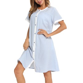 YOZLY House Dress for Women Short Sleeve House Coats Dusters Robe Moomoo nightgowns with Pockets, Light Blue, Large